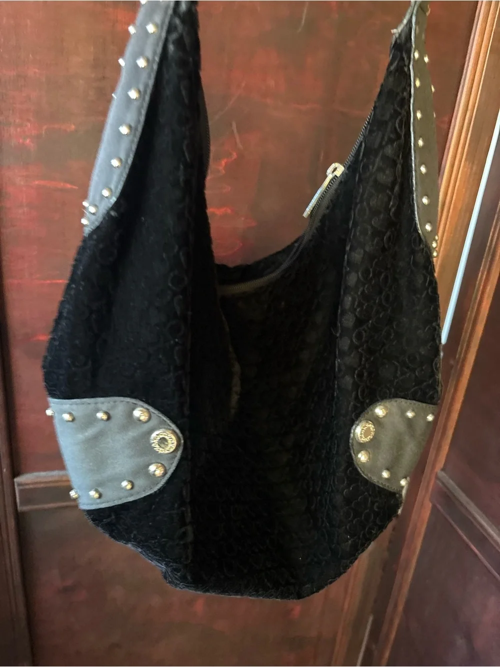 XOXO Black Hobo Bag with Stud Accents velvet feel - vintage Y2K